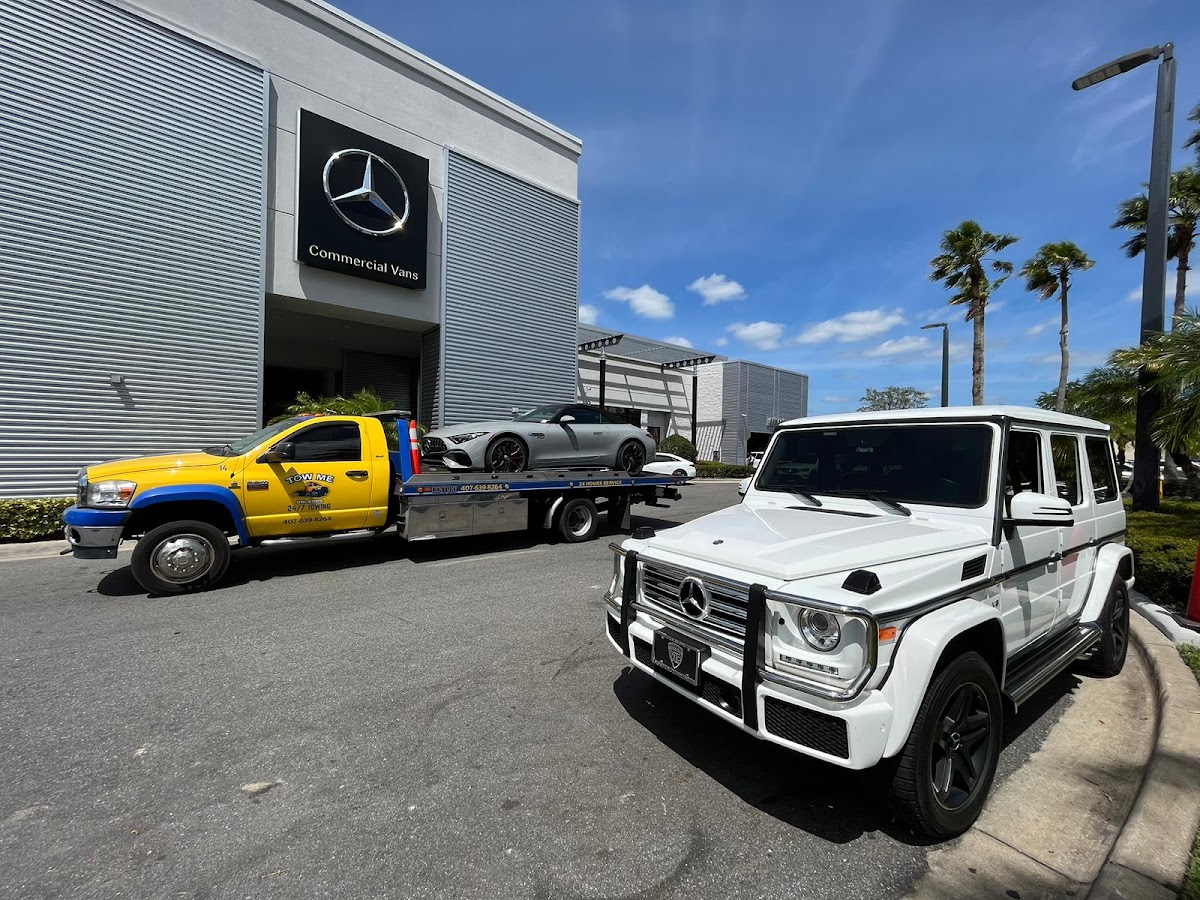Tow truck at Mercedes-Benz dealership